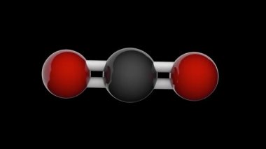 Karbondioksit (formülü CO2) renksiz, kokusuz bir gazdır. 3 boyutlu görüntüleme. Kusursuz döngü. Siyah arkaplanda izole edilmiş ve döndürülmüş + şeffaf kanal (alfa kanal)).
