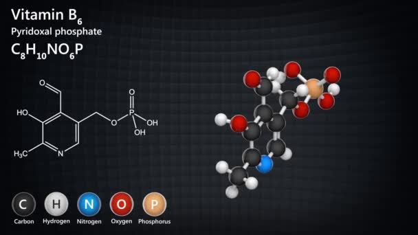 Молекулярная Структура Витамина Пиридоксальный Фосфат Визуализация Бесшовный Цикл Модель Химической — стоковое видео