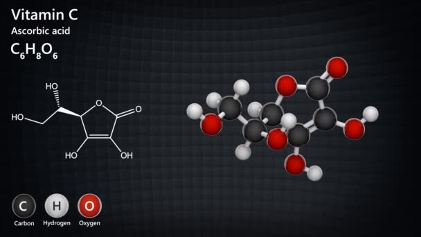 Chemical Structure Vitamin Ascorbic Acid Also Known Ascorbate Formula C6H8O6 — Stock Video