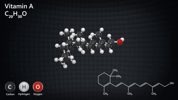 Witamina Retinol Znaleziony Żywności Stosowany Jako Suplement Diety Renderowanie Płynna — Wideo stockowe