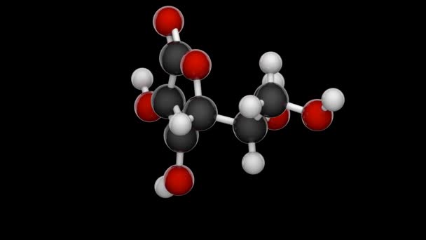维生素C 抗坏血酸 的化学结构 也被称为抗坏血酸 方程式 C6H8O6 3D渲染 无缝圈 化学结构模型 球和棒 — 图库视频影像