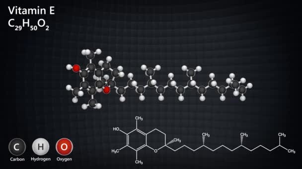 Химическая Структура Витамина Альфа Токоферол Формула C29H50O2 Визуализация Бесшовный Цикл — стоковое видео
