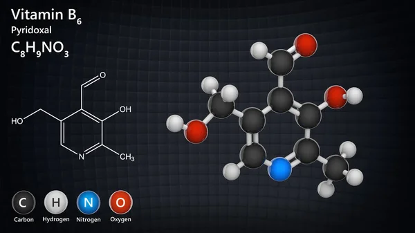 Molekulární Struktura Vitaminu Pyridoxal Ilustrace Model Chemické Struktury Koule Tyč — Stock fotografie