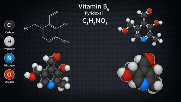Estrutura Molecular Vitamina Piridoxal Ilustração Modelo Estrutura Química Bola Vara — Fotografia de Stock