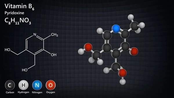 Vitamini Pyridoxine Moleküler Yapısı Pyridoxol Olarak Bilinir Boyutlu Illüstrasyon Kimyasal — Stok fotoğraf