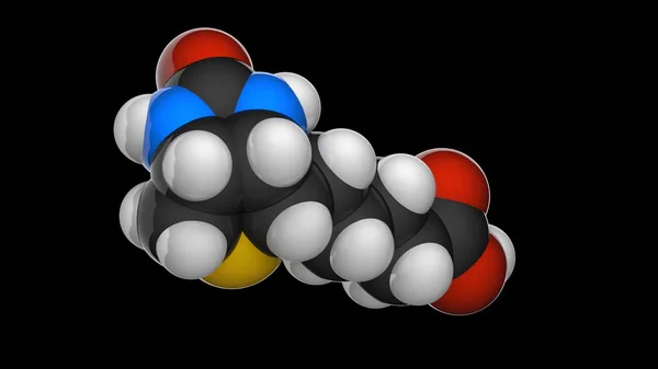 维生素B7 生物素 的分子结构 也被称为维生素H 3D插图 化学结构模型 空间填充 被隔离在黑色背景下 — 图库照片