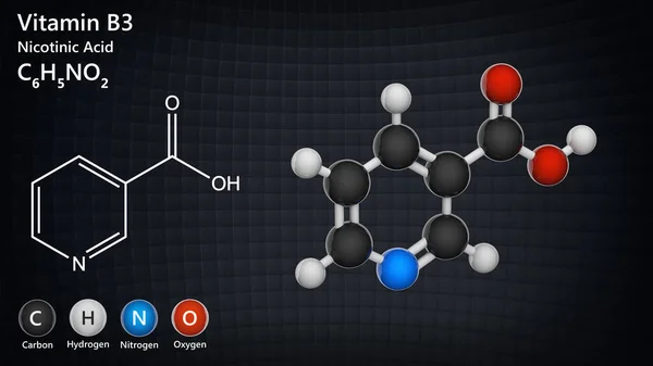Vitamin Nikotinamid Také Známý Jako Kyselina Nikotinová Ilustrace Model Chemické Stock Fotografie