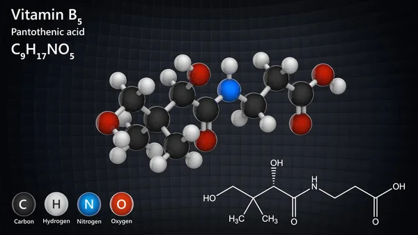 Molekulární Struktura Vitaminu Kyselina Pantothenová Také Známý Jako Pantothenát Ilustrace Stock Snímky