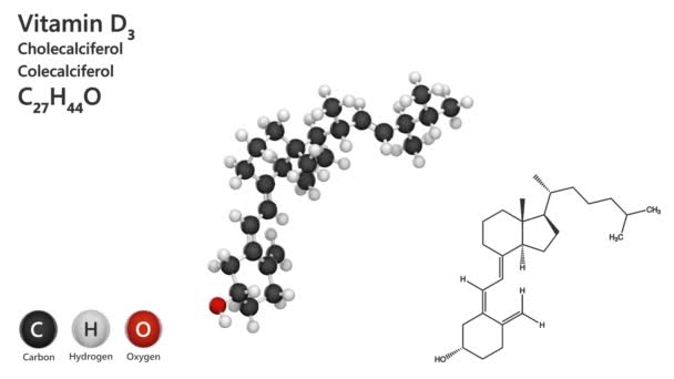 Vitamin Kolekalciferol Kémiai Szerkezete Képlet C27H44O Renderelés Zökkenőmentes Hurok Kémiai — Stock videók