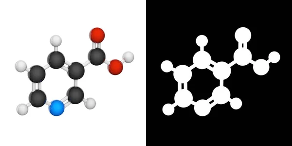 Witamina Nikotynamid Znany Również Jako Kwas Nikotynowy Ilustracja Model Struktury — Zdjęcie stockowe