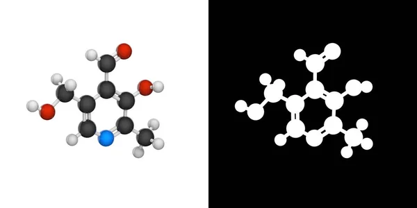 Struktura Molekularna Witaminy Pirydoksal Ilustracja Model Struktury Chemicznej Piłka Kij — Zdjęcie stockowe