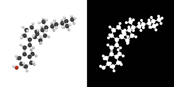 ビタミンD2の化学構造 エルゴカルシフェロール バイオストロールとも呼ばれる C28H44O 3Dイラスト 化学構造モデル ボールとスティック Rgb Alpha チャンネル — ストック写真