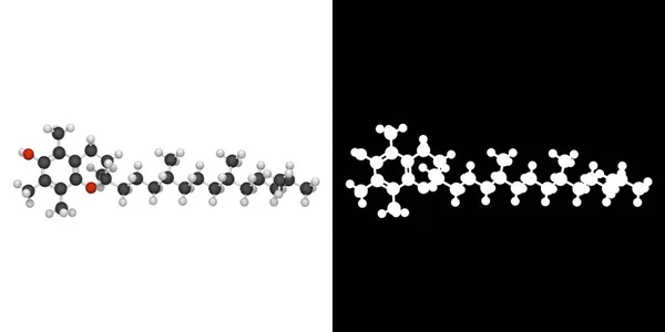 ビタミンEの化学構造 トコフェロール C29H50O2 3Dイラスト 化学構造モデル ボールとスティック Rgb Alpha チャンネル — ストック写真