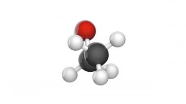 Yapısal kimyasal formül ve etanolün moleküler yapısı (alkol içme). Formül: C2H6O veya C2H5OH. Kimyasal yapı modeli, top ve sopa. 3 boyutlu görüntüleme. Beyaz arkaplan