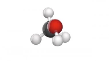 Metanol, diğer metil alkol olarak da bilinir, CH3OH (MeOH) formülüne sahip bir kimyasaldır. Kimyasal yapı modeli, top ve sopa. 3 boyutlu görüntüleme. Kusursuz döngü.