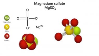 Magnezyum sülfat, MgSO4 veya MgO4S formülü. Genellikle Epsom tuzu olarak adlandırılan sülfat mineral epsomit olarak bilinir. Yapı modeli: Top ve Çubuk + Boşluk Doldurma. 3 boyutlu görüntüleme. Kusursuz döngü