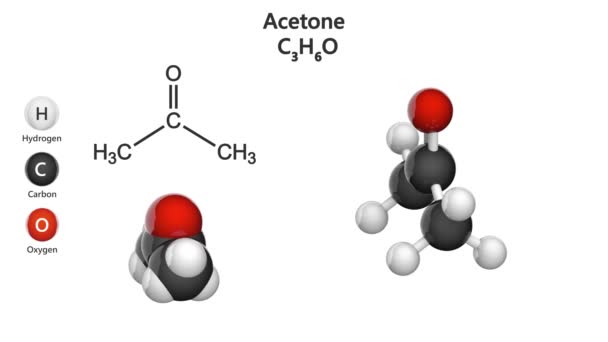 Strukturalna Formuła Chemiczna Struktura Molekularna Acetonu Wzór C3H6O Model Struktury — Wideo stockowe