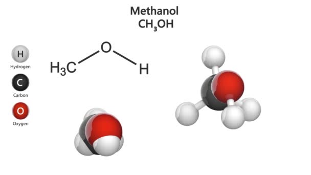 Метанол Известный Метилспирт Является Химическим Веществом Формулой Ch3Oh Meoh Модель — стоковое видео