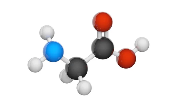 甘氨酸 Glycine 符号Gly或G 主要存在于明胶中 并在治疗上用作营养物质 方程式 C2Πno2 3D插图 化学结构模型 球和棒 — 图库照片