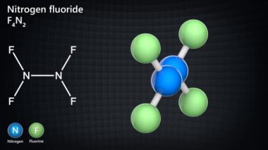 Nitrojen florür (dinitrojen tetrafluorit veya tetrafluorohydrazine). Formül: F4N2. 3 boyutlu görüntüleme. Kusursuz döngü. Kimyasal yapı modeli: Top ve Sopa.
