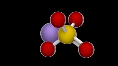 Manganez (II) sülfat, MnSO4 veya MnO4S formülü. 3 boyutlu görüntüleme. Kusursuz döngü. Kimyasal yapı modeli, top ve sopa. RGB + Alpha (Şeffaf) kanalı.