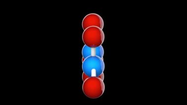 Dinitrojen pentoksit (nitrojen pentoksit). Formül N2O5. Diğer isimler: nitrik anhidrat, nitronyum nitrat. 3 boyutlu görüntüleme. Kusursuz döngü. Yapı modeli: top ve sopa. RGB + Alpha (Şeffaf) kanalı