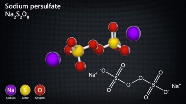 Sodyum persülfat (sodyum peroksodisülfat), Na2S2O8. Suda çözünen beyaz bir katıdır. 3 boyutlu görüntüleme. Kusursuz döngü. Kimyasal yapı modeli: Top ve Sopa.