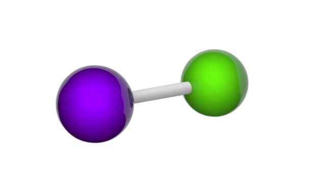 ヨウ素モノクロライド Iodine Monolide IclまたはCliの式を持つハロゲン間化合物である 3Dレンダリング シームレスなループだ 化学構造モデル ボールとスティック — ストック動画