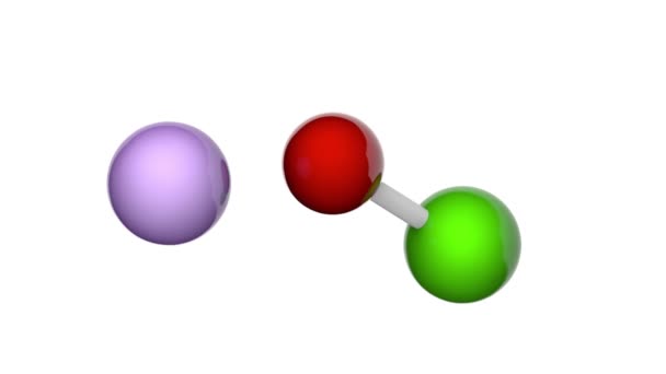 リチウム次亜塩素酸塩 分子式LicloまたはCllio 3Dレンダリング シームレスなループだ 化学構造モデル ボールとスティック — ストック動画