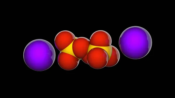 過硫酸ナトリウム ペルオキシジスルファートナトリウム Na2S2O8 水に溶解する白色の固体です 3Dイラスト 化学構造モデル 空間充填 黒の背景に隔離された — ストック写真