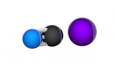Sodyum siyanür formülü NaCN veya CNNa olan bir inorganik bileşiktir. Ana uygulaması, altın madenciliğinde. 3 boyutlu görüntüleme. Kusursuz döngü. Kimyasal yapı modeli, top ve sopa. Beyaz arkaplan