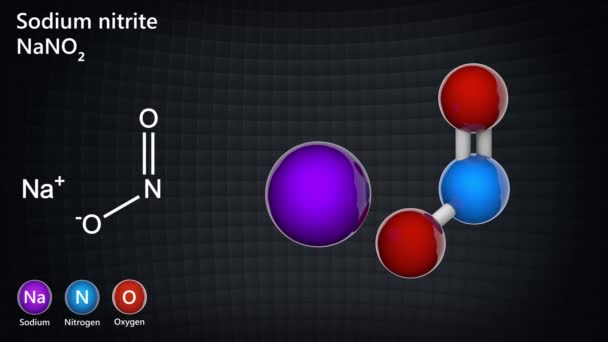 亚硝酸钠 公式Nano2或Nnao2 它最著名的食品添加剂 E250 3D渲染 无缝圈 化学结构模型 球与棒 — 图库视频影像
