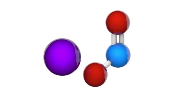 硝酸ナトリウム 式Nano2またはNnao2 食品添加物 E250 として最もよく知られています 3Dレンダリング シームレスなループだ 化学構造モデル ボールとスティック — ストック動画