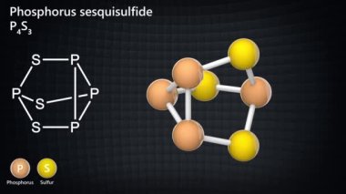Fosfor sesquisulfide formülü P4S3 olan inorganik bileşiktir. Sarı kristal bir katıdır. 3 boyutlu görüntüleme. Kusursuz döngü. Kimyasal yapı modeli: Top ve Sopa.
