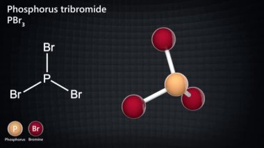 Fosfor tribromid formülü PBr3 veya Br3P olan renksiz bir sıvıdır. 3 boyutlu görüntüleme. Kusursuz döngü. Kimyasal yapı modeli:.