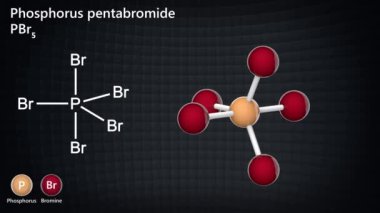 Fosfor pentabromid, formülü PBr5 veya Br5P olan sarı bir katıdır. 3 boyutlu görüntüleme. Kusursuz döngü. Kimyasal yapı modeli: Top ve Sopa.
