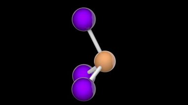Fosfor triyodür (PI3 veya I3P), suyla şiddetli bir şekilde reaksiyona giren kararsız bir kırmızı katıdır. 3 boyutlu görüntüleme. Kusursuz döngü. Kimyasal yapı modeli, top ve sopa. RGB + Alpha (Şeffaf) kanalı.