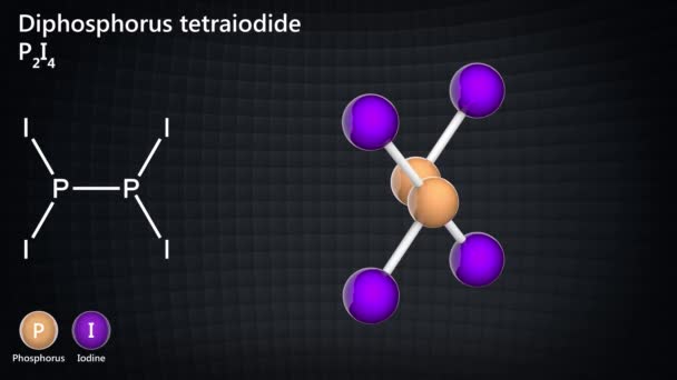 Tetraodiodo Difósforo Sólido Cristalino Naranja Con Fórmula P2I4 I4P2 Representación — Vídeo de stock