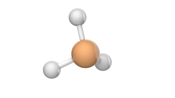 磷化氢 Phosphine 简称Phosphane或Phosphorus Trihydride 是一种化学式为Ph3或H3P的化合物 3D渲染 无缝圈 化学结构模型 球和棒 白人背景 — 图库视频影像