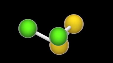 Disülfür diklorür, formül S2Cl2 veya Cl2S2. Sülfür boyası, böcek ilacı ve sentetik prezervatif yapımında kullanılır. 3 boyutlu görüntüleme. Kusursuz döngü. Kimyasal yapı modeli, top ve sopa. RGB + Alfa