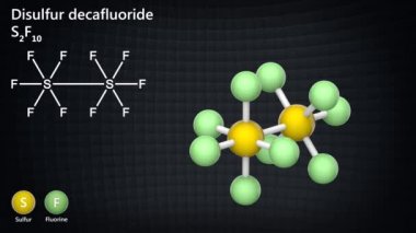 Disülfür kafeinsiz kahve florür (formula _ 2F10 veya F10S2), kokulu renksiz, uçucu bir sıvıdır. 3 boyutlu görüntüleme. Kusursuz döngü. Kimyasal yapı modeli: Top ve Sopa.