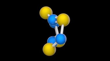 Tetrasulfur tetranitride formülü S4N4 veya N4S4 olan bir inorganik bileşiktir. 3 boyutlu görüntüleme. Kusursuz döngü. Kimyasal yapı modeli, top ve sopa. RGB + Alpha (Şeffaf) kanalı.