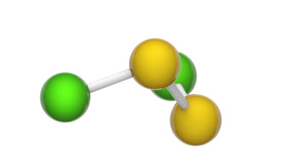 二氯化物 配方S2Cl2或Cl2S2 用于生产硫磺染料 杀虫剂 合成橡胶 3D渲染 无缝圈 化学结构模型 球和棒 白人背景 — 图库视频影像