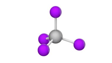 Titanyum tetraiodid (Titanyum iyodür) formülü TiI4 veya I4Ti olan bir inorganik bileşiktir. 3 boyutlu görüntüleme. Kusursuz döngü. Kimyasal yapı modeli, top ve sopa. Beyaz arkaplan