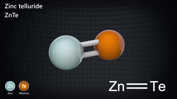 酪化锌是一种二元化合物 分子式为Znte或Tezn 这种固体是半导体材料 3D渲染 无缝圈 化学结构模型 球与棒 — 图库视频影像