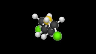 Hardal gazı (Iprit, sülfür hardalı, Senfgas, sarı haç sıvısı). Kimyasal silah. C4H8Cl2S. 3 boyutlu görüntüleme. Kusursuz döngü. Kimyasal yapı modeli, top ve sopa. RGB + Alpha (Şeffaf) kanalı