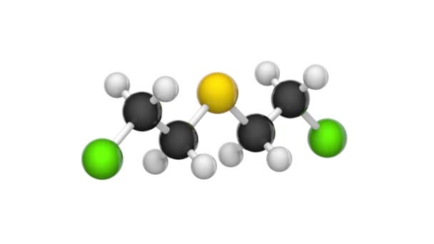 芥子气 硫芥子气 Senfgas 黄交叉液 化学武器 C4H8Cl2S 3D渲染 无缝圈 化学结构模型 球和棒 — 图库视频影像