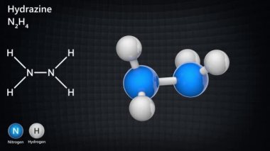 Hydrazine (Diamine, Diazane). Formül N2H4 veya H4N2. Birçok endüstriyel ve tıbbi uygulamalarda kullanılır. 3 boyutlu görüntüleme. Kusursuz döngü. Kimyasal yapı modeli: Top ve Sopa.