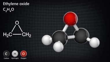 Ethylene oxirane (Epoxyethane veya Oxacyclopropane) formülü C2H4O olan organik bir bileşiktir. 3 boyutlu görüntüleme. Kusursuz döngü. Kimyasal yapı modeli: Top ve Sopa.