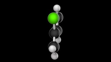 Kloroprenin yapısal kimyasal formülü ve moleküler yapısı (2-klorobuta-1,3-dien). C4H5CI. 3 boyutlu görüntüleme. Kusursuz döngü. RGB + Alpha (Şeffaf) kanalı